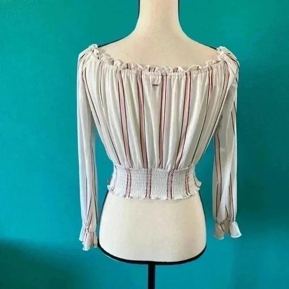 ⭐️ Guess striped long sleeve cropped white and pink top in size xs - Picture 2 of 3